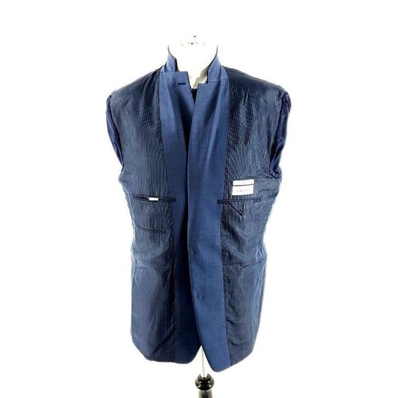 Calvin Klein Wool 2 Button Blazer 40L Blue Sharkskin‎ - Picture 9 of 10